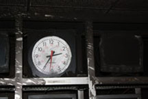 A clock in the master control room of Sirasa TV remains fixed on the time of the attack. (CPJ)
