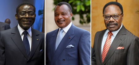 Ossébi had great interest in a lawsuit against three Africa leaders. From left are Equatorial Guinean President Teodoro Obiang, Congolese President Denis Sassou Nguesso, and Gabonese President Omar Bongo. (AFP)