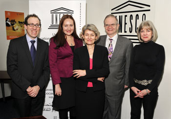 Left to right: Simon, Ognianova, Bokova, Steiger, Garrels (UNESCO)