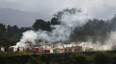 A tent city in the hard-hit town of Leogane. Journalists are among those living in such temporary shelters. (AP/Rodrigo Abd)