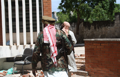 This photo was taken just before missiles landed on a press conference in Mogadishu on June 29. (Badri Media)