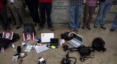 Journalists protest anti-press violence in Tijuana. (AP/Guillermo Arias)