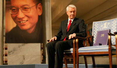 An empty chair for Liu at the Nobel ceremony, and a lack of support from international institutions. (Reuters)