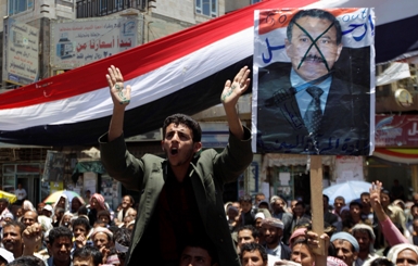 Anti-government protesters Monday in Sana'a. (Reuters)