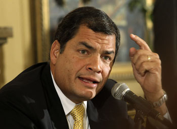Correa addresses the media in a Quito news conference. (Guillermo Granja/Reuters)