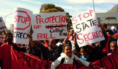 Children march with signs protesting the Protection of Information Bill. (Right2Know)