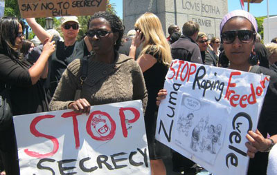 South Africans protest the information bill outside parliament. (Anna Majavu/Sunday Times)