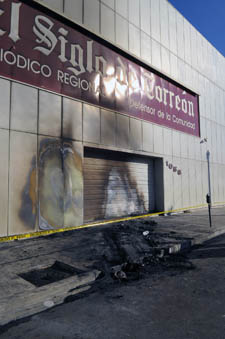 Las oficinas de El Siglo de Torreón después del ataque de Noviembre de 2011 (Cortesía El Siglo de Torreón)