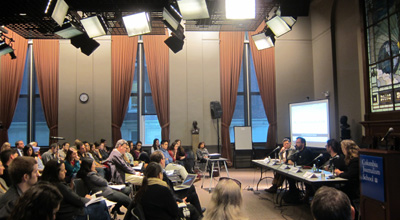 Panelists at the launch of the new CPJ Journalist Security Guide at Columbia University. (CPJ/Nicole Schilit)