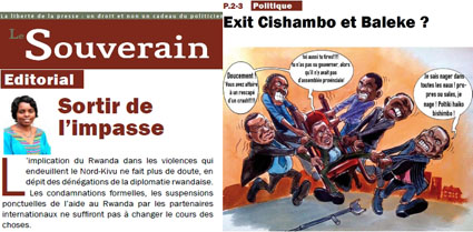 Solange Lusiku et Baudry Aluma ont déclaré avoir été menacés après la parution d'articles dans ce numéro d'Octobre du journal Le Souverain. (Le Souverain)