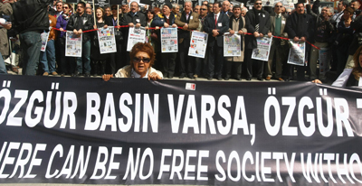 Journalists protest their imprisoned colleagues in Ankara in 2011. (AFP/Adem Altan)