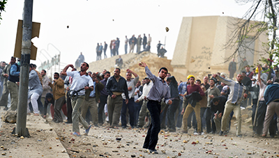 Protests outside the Muslim Brotherhood headquarters last week have led to escalating threats against the press and a siege on Sunday of Cairo's Media Production City. (AFP/Khaled Desouki)