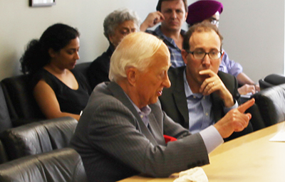 James Goodale speaks at the luncheon at CPJ's offices. (CPJ/Sumit Galhotra)