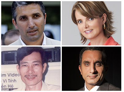 Clockwise from top left: Nedim Şener, Janet Hinostroza, Nguyen Van Hai, Bassem Youssef (AP, Sebastián Oquendo, To Coucle Refaat, Free Journalists Network of Vietnam)