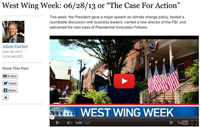 La Casa Blanca produce su propio noticiero breve, 'West Wing Week', sobre actividades que pueden no haber sido difundidas a los medios. (CPJ)