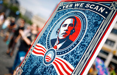 Germans protest the U.S. National Security Agency's monitoring of international Internet traffic in Frankfurt on July 27, 2013. (Reuters/Kai Pfaffenbach)