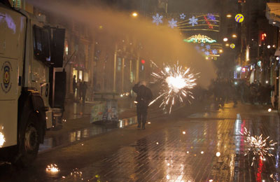 Riot police use a water cannon to disperse demonstrators during a protest against Internet censorship in Istanbul on January 18, 2014. (Reuters)