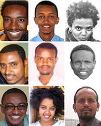 Top row, from left: Zelalem, Natnail, Mahlet. Middle row, from left: Atnaf, Abel, Befekadu. Bottom row, from left: Tesfalem, Edom, Asmamaw. (Courtesy Zone 9, Addis Guday, Facebook)