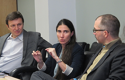 Blogger Yoani Sanchez visits CPJ's New York offices in 2013. (CPJ/Nicole Schilit)