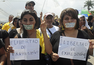 Journalists in Honduras join a rally calling for greater press freedom. (AP/Fernando Antonio)