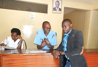 Justus Ochieng at the Central Police Station in Kisumu. The journalist has been threatened and harassed in recent weeks. (The Star)