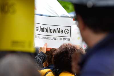 Protesters demonstrate against the government's bill giving spies sweeping new surveillance powers on May 4, 2015 in Paris. (AFP/Alain Jocard)