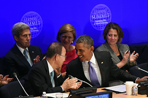 UN Secretary-General Ban Ki-moon and President Barack Obama at a summit on countering violent extremism in September. Proposed measures rick curtailing press freedom. (AFP/Jewel Samad)