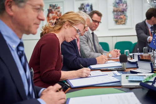 CPJ's EU correspondent Jean-Paul Marthoz, left, at the signing ceremony for the Council of Europe's platform to protect journalism and promote the safety of journalists. (Council of Europe)