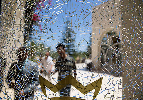 A hotel window shattered by gunfire. Since the terror attack in Sousse in June, the Tunisian government has introduced legislation that could be abused to restrict the press. (AFP/Kenzo Tribouillard)