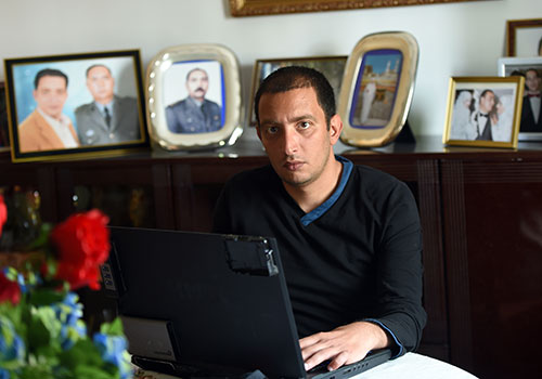 Tunisian blogger Yassine Ayari, pictured at his home in Tunis in April, was jailed for criticizing the defense minister. (AFP/Fethi Belaid)