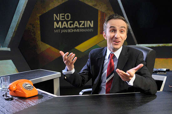 German television satirist Jan Böhmermann poses on set in an October 13, 2013, file photo (Spiegl Ullstein Bild/Getty).