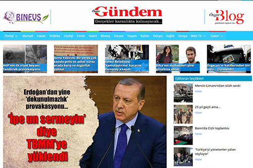 A screenshot of the front page of daily newspaper Özgür Gündem's website, April 11, 2016. A former editor of the pro-Kurdish daily says prosecutors brought 75 criminal cases against the newspaper in February and March 2016 alone.