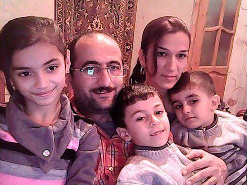 Idrak Abbasov with his family. The journalist says his children were confused when they first went into exile, but that they are starting to settle into their new life in Norway. (Idrak Abbasov)