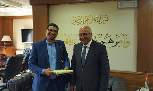 Musa Maaytah, Minister of Political and Parliamentary Affairs, with CPJ's Sherif Mansour, left. The minister says Jordan is open to discussing public freedoms. (CPJ)