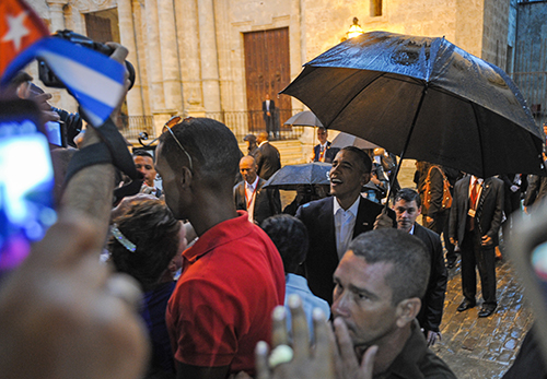 President Barack Obama walks through the crowds in Havana in March 2016 after diplomatic ties between the U.S. and Cuba were restored. (AFP/Yamil Lage)