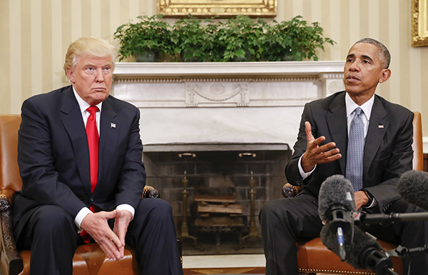 President-elect Donald Trump meets with President Barack Obama in November as the new presidential administration prepares to take over the U.S. (AP/Pablo Martinez Monsivais)