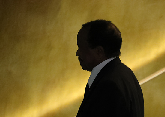 Cameroonian President Paul Biya leaves the podium after addressing the U.N. General Assembly in New York, September 22, 2016. (Reuters/Carlo Allegri)