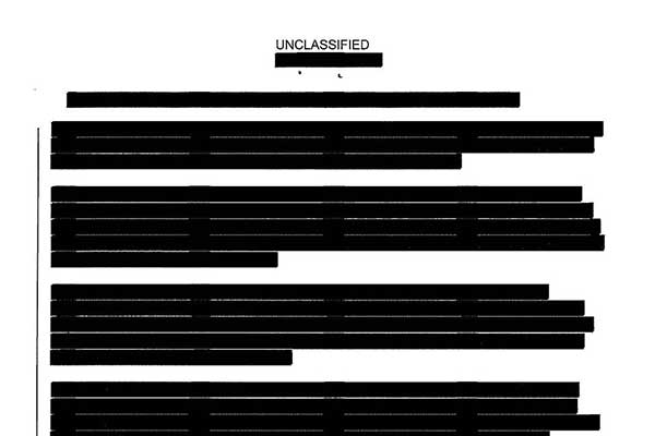 A redacted document given to the author in response to one of his Freedom of Information Act requests. (Jason Leopold)