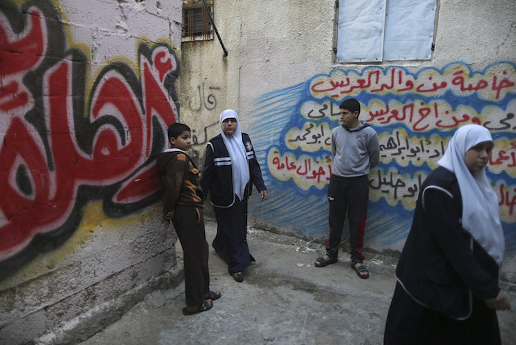 Hamas security forces patrol the Shatti refugee camp in Gaza City, March 8, 2015. (Reuters/Mohammed Salem)