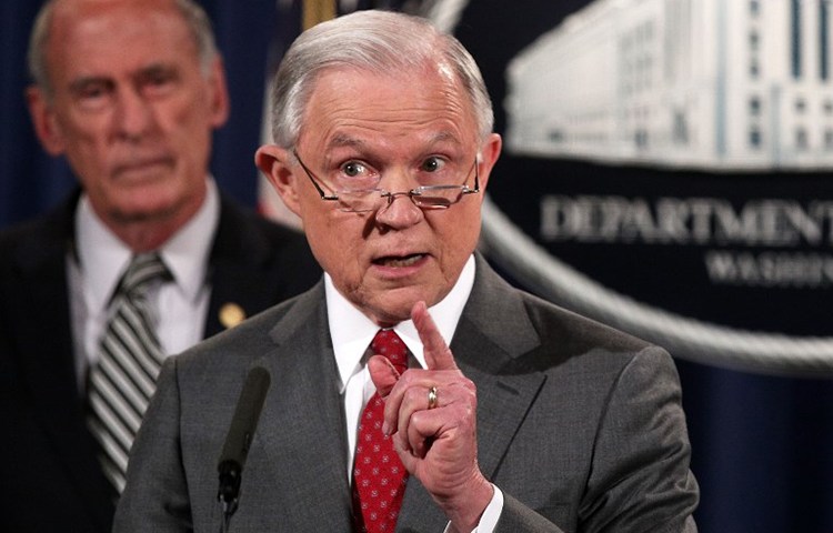 U.S. Attorney General Jeff Sessions speaks to reporters in Washington, D.C., August 4, 2017. (AFP/Alex Wong)