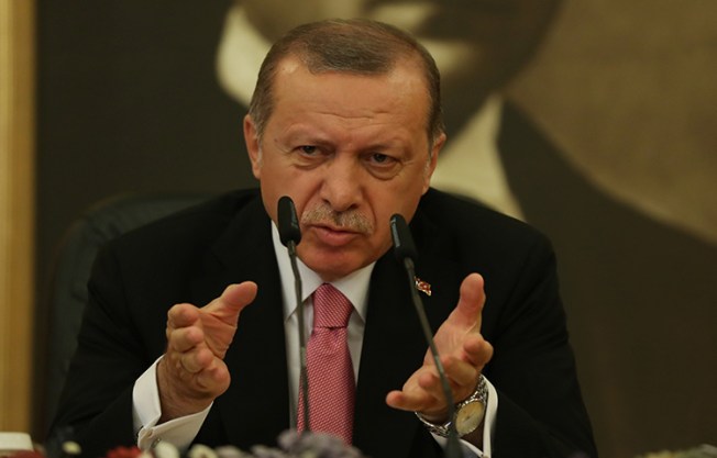 Turkish President Tayyip Erdogan speaks during a news conference in Istanbul, Turkey on September 8, 2017. An Istanbul court found Çağlar Özbilgin, an editor for the online newspaper Sendika and columnist for leftist newspaper Halkın Sesi, guilty of insulting the Turkish president for referring to the leader as a