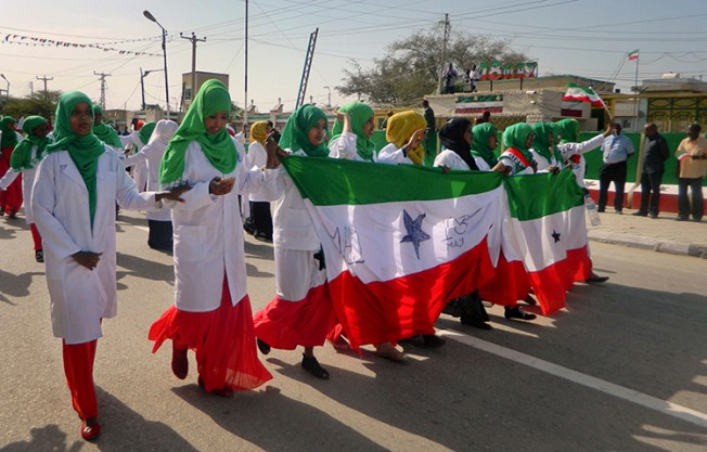 Women march in a procession to celebrate the 25th anniversary of proclaimed independence in the capital Hargeisa, Somaliland, a breakaway region of Somalia on May 18, 2016. (AP/Barkhad Dahir)