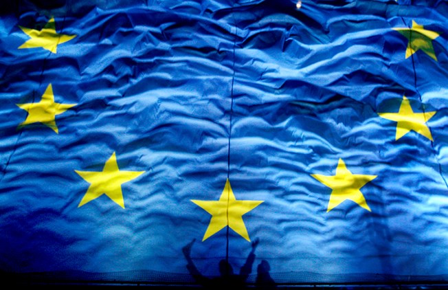 An EU flag, pictured in January 2012. The European Parliament is due to vote this month on legislation around exports of surveillance software. (AP/Vadim Ghirda)