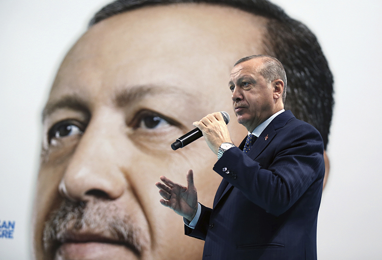 President Recep Tayyip Erdoğan, pictured in December 2017. Turkey is the leading jailer of journalists. (AP/Pool)