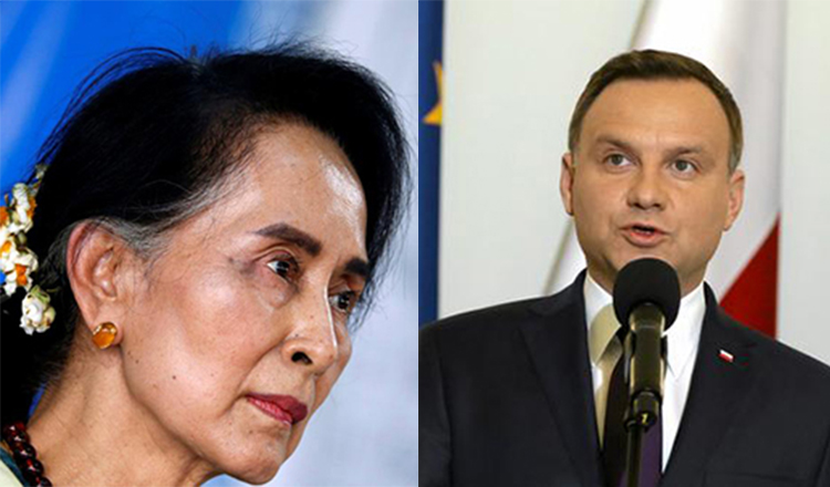 Myanmar's Aung San Suu Kyi and Poland's Andrzej Duda. (Reuters)