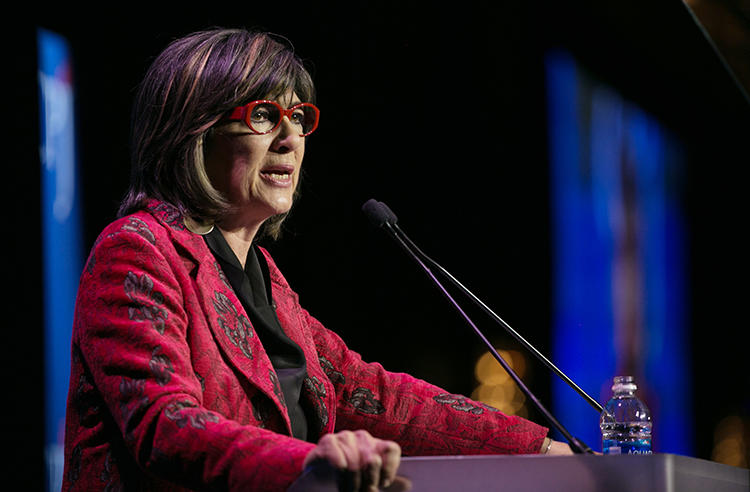 Christiane Amanpour speaks at CPJ's International Press Freedom Awards in November 2017. (AFP/Getty Images/Kevin Hagen)