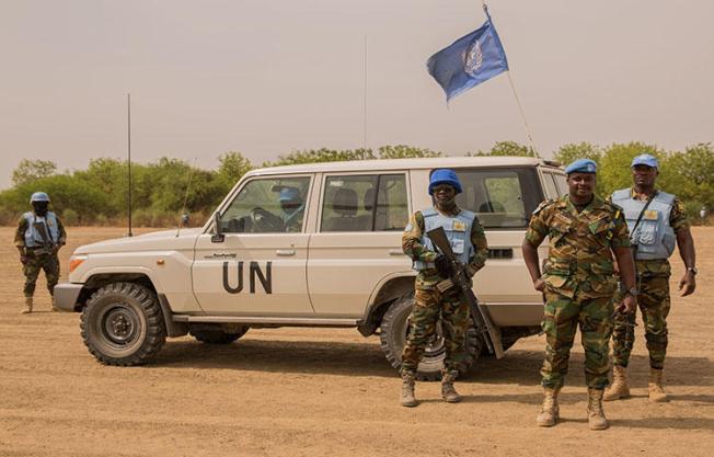 Peacekeepers from the United Nations Mission in South Sudan patrol on March 7, 2018. The South Sudanese Media Regulatory Authority ordered the UN-backed station Radio Miraya to suspend operations because the station had not acquired a broadcasting license, according to reports. (AFP/Stefanie Glinski)