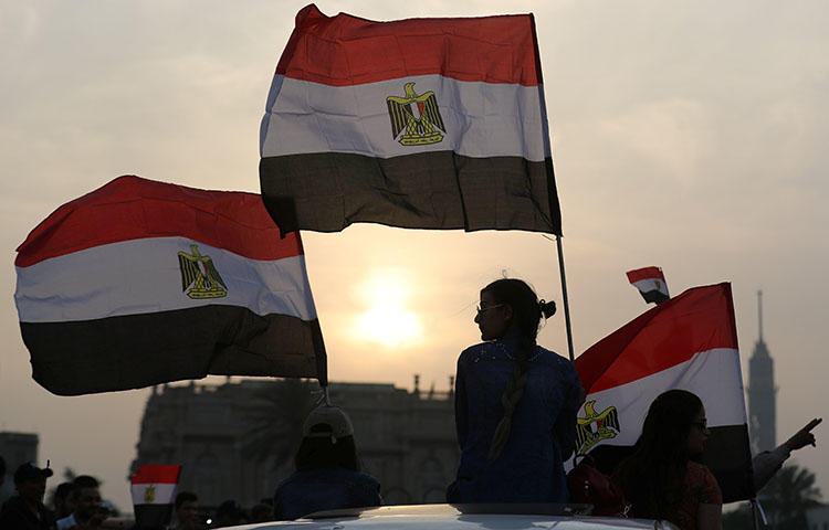 Supporters of Egyptian President Abdel Fattah el-Sisi in Tahrir square in Cairo on April 2, 2018. Egyptian authorities have shuttered independent newspaper Masr al-Arabia, though its staff is still working remotely, according to news reports. (Reuters/Mohamed Abd El Ghany)