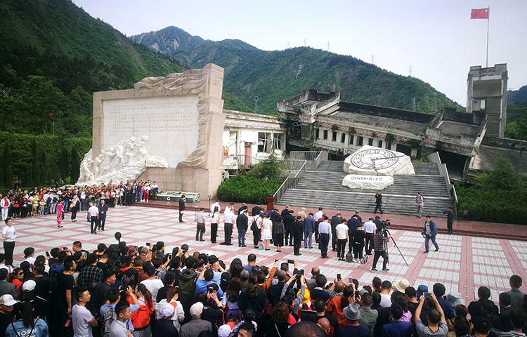 A memorial event in Sichuan, China, on May 12, 2018, to commemorate the 10th anniversary of the province's 2008 earthquake. (Reuters/Stringer)