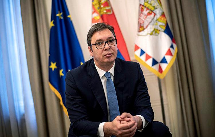 Serbian President Aleksandar Vucic during an interview on May 14, 2018, in Belgrade. Stefan Cvetković, a prominent Serbian freelance journalist, went missing late June 13. (AFP/Andrej Isakovic)